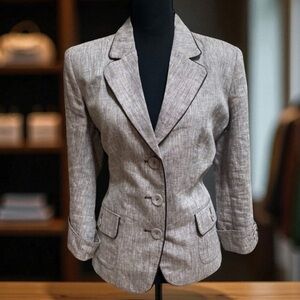 DRESS BARN BROWN TWEED TAILORED CLASSIC LINEN BLAZER JACKET SIZE MEDIUM